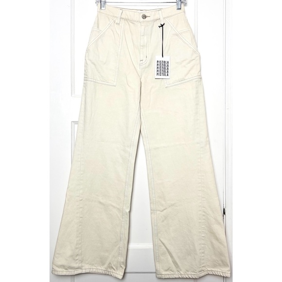 NWT PISTOLA 90s Ivory Denim High Rise Wide Leg Utility Jeans 26 - Picture 3 of 7